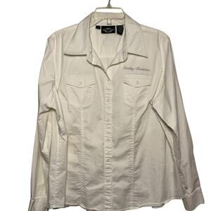 Harley Davidson Women's Plus Size 1W White Embroidered Western Button Up Shirt